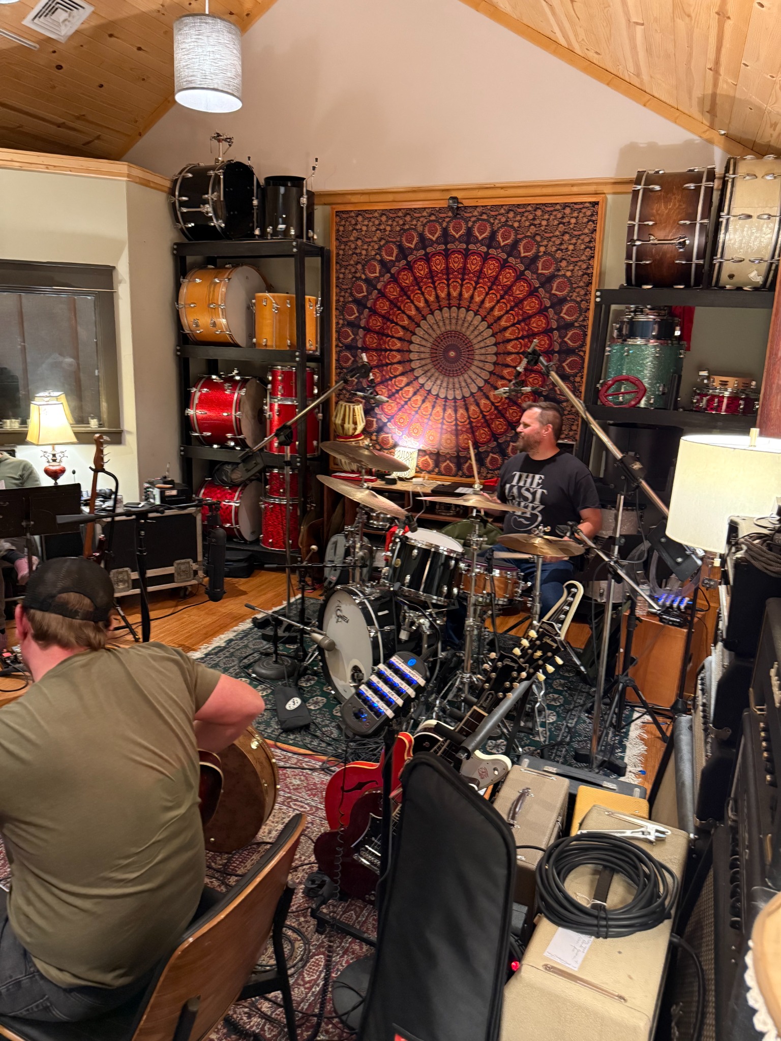 Drummer recording in the studio